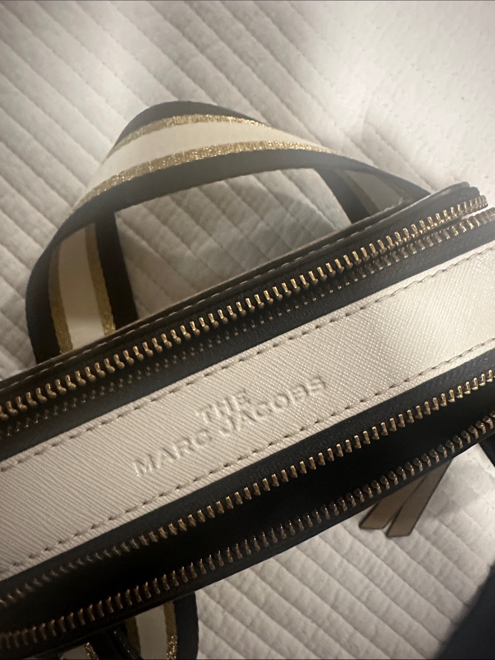 Marc Jacobs Gold Saffiano Camera Crossbody with Striped Strap - Picture 10 of 11